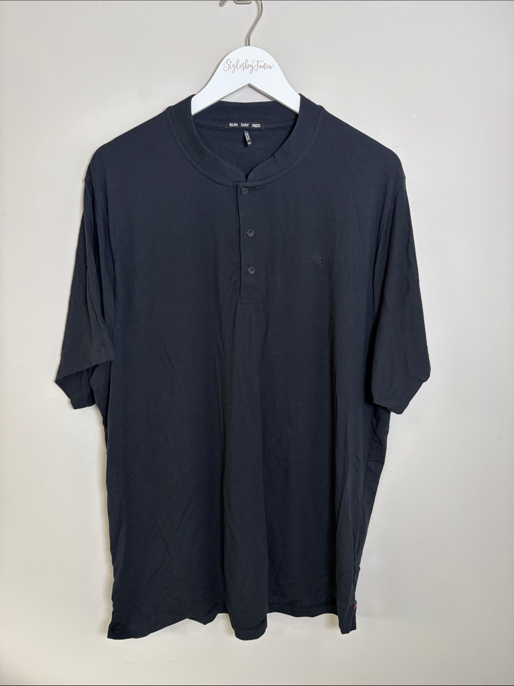 SUN DAY RED Black Polo Henley Shirt Stand Collar Mens Tiger Woods Golf XXL